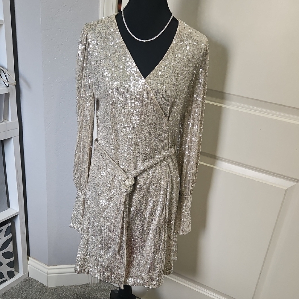 Gianni Bini Silver Sparkle Date Night Girls Night Fabulous Dress - Picture 2 of 12